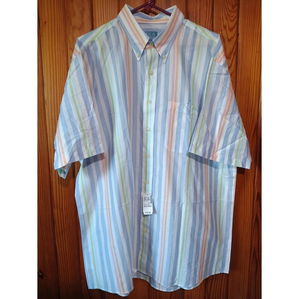 Jos. A. Bank Men's XL Stays Cool Short Sleeve Shirt Multi-Striped, Button-Down